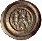 Brandenburg-Preußen
Otto II., 1184-1205
Brakteat o.J. 3-türmiges Gebäude, im Bogen Schlüssel. vorzüglich. Bahrfeldt 104.