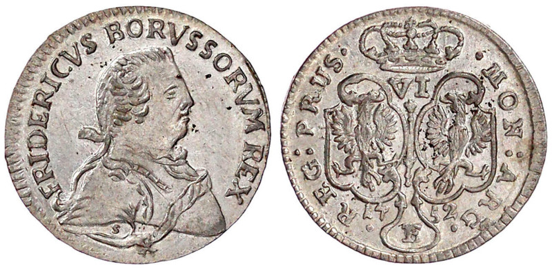 Brandenburg-Preußen
Friedrich II., 1740-1786
Sechsgröscher 1752 E, Königsberg....