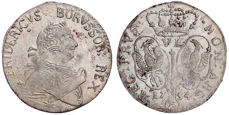 Brandenburg-Preußen
Friedrich II., 1740-1786
Sechsgröscher 1754 E, Königsberg....
