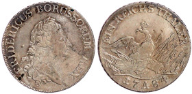 Brandenburg-Preußen
Friedrich II., 1740-1786
Reichstaler 1784 A, Berlin. 21,85 g. sehr schön, min. Schrötlingsfehler. Olding 70. v. Schrötter 470. D...