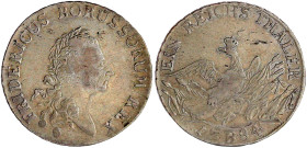 Brandenburg-Preußen
Friedrich II., 1740-1786
Reichstaler 1784 B, Breslau. 21,84 g. fast sehr schön, Schrötlingsfehler. Olding 86. v. Schrötter 484. ...