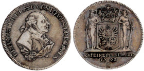 Brandenburg-Preußen
Friedrich Wilhelm II., 1786-1797
2/3 Taler 1792 S, Schwabach, für Ansbach-Bayreuth. sehr schön. Jaeger 208 a. Olding 36.