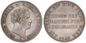 Brandenburg-Preußen
Friedrich Wilhelm III., 1797-1840
Ausbeutetaler 1840 A. sehr schön. Jaeger 63. AKS 18. Olding 184.