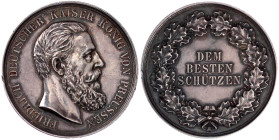 Brandenburg-Preußen
Friedrich III., 1888
Silbermedaille o.J. von Weigand. Dem besten Schützen. Militärischer Schiesspreis. 42 mm; 58,43 g. vorzüglic...