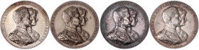 Brandenburg-Preußen
Wilhelm II., 1888-1918
4 X Silbermedaille o.J. (1889) v. Weigand. Silberhochzeitsmedaille. Brb. Wilhelm II. und Auguste Victoria...