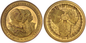 Brandenburg-Preußen
Wilhelm II., 1888-1918
Vergoldete Bronzemedaille o.J. (1888). Erneuerung des Bundes mit Franz Josef v. Österreich und Umberto vo...