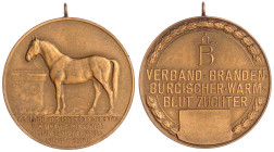Brandenburg-Preußen
Wilhelm II., 1888-1918
Tragbare Bronzemedaille 1910 von Lauer, Nürnberg. A.d. Geburt des Pferdes "Mailand", gezeugt vom "Hauptbe...