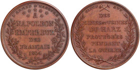 Braunschweig-Calenberg-Hannover
Georg III., 1760-1820
Bronzemedaille 1804. Ausbeute der Harzer Gruben und Huldigung Napoleons I. durch die Hannovers...
