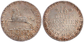 Braunschweig-Calenberg-Hannover
Georg III., 1760-1820
16 Gute Groschen Conventions-Münze Feinsilber 1820. Vs. Springendes Roß v.d. Linken Seite Rs. ...