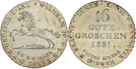 Braunschweig-Calenberg-Hannover
Wilhelm IV., 1830-1837
16 Gute Groschen 1831 M. vorzüglich, Kratzer. Jaeger 33a. AKS 66a.
