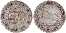 Braunschweig-Wolfenbüttel
Karl Wilhelm Ferdinand, 1780-1806
XXIIII Mariengroschen 1789 MC, Springendes Ross. Spitze des ersten X weist auf 7. gutes ...