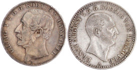 Braunschweig- Lots
2 Taler Calenberg-Hannover: 1841 A (Einjahrestyp) und 1866 B. sehr schön und sehr schön, kl. Randfehler