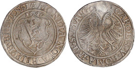 Bremen-Stadt
Reichstaler 1546. mit Titel Karls V. * MONETA * NOVA * REIPVB * BREMENSI Stadtwappen, darüber die geteilte Jahreszahl 15 - 46//* CAROLVS...