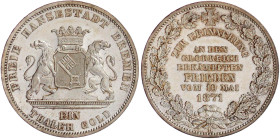 Bremen-Stadt
Taler 1871 B. Frieden vom 10. Mai 1871. fast Stempelglanz, Prachtexemplar. Jaeger 28. Thun 127. AKS 17.