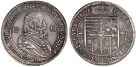 Deutscher Orden
Maximilian I., 1590-1618
Reichstaler 1616, Hall. 28,03 g. gutes sehr schön, kl. Zainende, Avers Felder geglättet. Dudik 195. Davenpo...