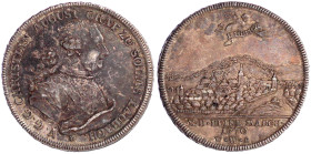 Solms-Laubach
Christian August, 1738-1784
Konventionstaler 1770, Wertheim. * V . G . G . CHRISTIAN AUGUST GRAF ZU SOLMS LAUBACH . Geharnischtes Brus...