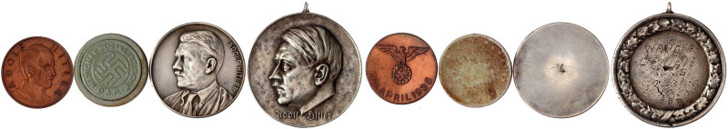Drittes Reich
4 Stück: Einseitige Silbermedaille Adolf Hitler, rückseitig gepun...