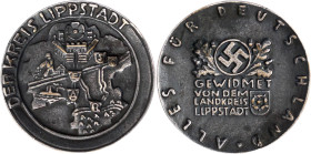 Drittes Reich
Grosse geschwärzte Bronzegussmedaille o.J. gewidmet vom Landkreis Lippstadt. 78 mm. vorzüglich