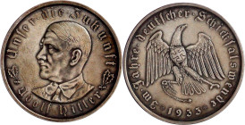 Drittes Reich
Silbermedaille 1933, Preuss. Staatsmünze, auf Hitler und die Machtergreifung. Büste Hitler l./Adler mit Hakenkreuz auf Brust, "Im Jahre...