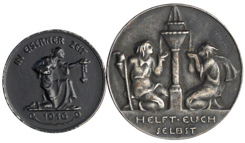 Eisenguß
2 Medaillen: Waldenburger Jugendtaler 1922 von Johannes Kiunka (51 mm)...