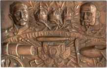 Erster Weltkrieg
Einseitige rechteckige Bronzegussplakette 1914 von H. T. A.d. Waffenbrüderschaft Deutschland - Österreich. Büsten Wilhelm II. und Fr...