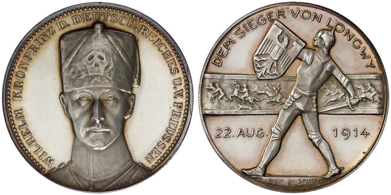 Erster Weltkrieg
Silbermedaille 1914 v. Splieth bei Oertel, Berlin. Brb. Kronpr...