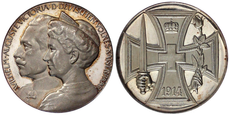 Erster Weltkrieg
Silbermedaille 1914 v. Lauer. Brb. des Kaiserpaares l./Eiserne...