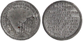 Medicina in Nummis
Notzeiten und Teuerung
Zinnmedaille 1772 von Johann Christian Reich, Fürth, a.d. Tod in den Häusern durch Hunger und "Faulenten F...