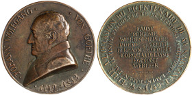 Personenmedaillen
Goethe, Johann Wolfgang von *1749 Frankfurt, +1832
Bronzegussmedaille o.J.(1949) von Halbritter, a.s. 200. Geburtstag. 127 mm. vor...