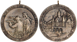 Schützenmedaillen
Mühlhausen, Thüringen
Tragbare, versilberte Bronzemedaille 1925, v. H. Wernstein/Jena-Löbstedt. A.d. 25 jähr. Scharfschützen Jub. ...