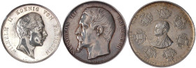 Zusammenstellungen und Lots
3 Silbermedaillen: Preussen Wilhelm II. militär. Schiesspreis, 29,38 g; Strassburg Preismed. 1854, 37,72 g; Frankreich La...