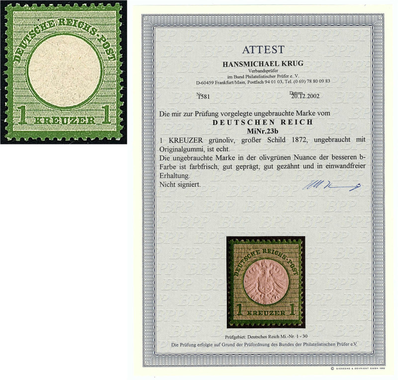 Deutschland
Deutsches Reich
1 Kreuzer großer Brustschild 1872, ungebrauchte Er...