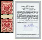 Deutschland
Deutsches Reich
10 Pf. Freimarken (Reichspost) 1889, senkrechtes Zwischenstegpaar in postfrischer Erhaltung, Farbe ,,e" (lebhaftocker), ...