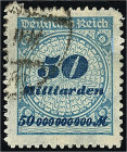 Deutschland
Deutsches Reich
50 Milliarden M. Rosettenmuster 1923, gestempelt, B-Zähnung, geprüft Oechsner BPP/Infla. Mi. 900,-€ Michel 330 B.