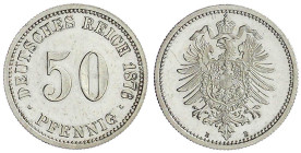 50 Pfennig kleiner Adler, Silber 1875-1877
1876 B. Polierte Platte, berieben und kl. Kratzer. Jaeger 7.