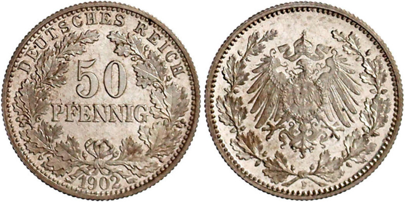 50 Pfennig gr. Adler Eichenzweige Silb. 1896-1903
1902 F. Polierte Platte, Prac...