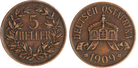 Deutsch-Ostafrika
5 Heller 1909 J. Größte deutsche Kupfermünze. sehr schön. Jaeger N 717.