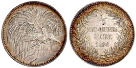 Deutsch-Neuguinea
Neuguinea Compagnie
1/2 Neuguinea-Mark 1894 A, Paradiesvogel. vorzüglich/Stempelglanz, schöne Tönung. Jaeger 704.