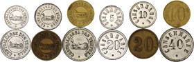 Sonstige deutsche Siedlungen/Besitzungen
Palästina
6 versch. Consum-Marken der Centralcasse des Tempels in Sarona: 10 und 20 Para Messing, 5, 10, 20...