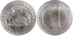 Freie Hansestadt Bremen
1 Bremer Verrechnungs Mark PROBE o.J. (1924). Mzst. Menden, Aluminium mit Eisenkern (magnetisch). 4,48 g. vorzüglich, rauhe O...