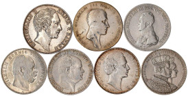 Deutsche Münzen bis 1871
Schatulle mit 7 Silbermünzen des 19. Jh. Bayern Madonnentaler 1867, Doppelgulden 1855 Mariensäule, Preussen Taler 1814 A, 18...