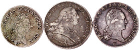 Deutsche Münzen bis 1871
3 Taler: Reichstaler Preußen 1786 A, Berlin. Madonnentaler Bayern 1759 (kl. Schrötlingsf.), Kronentaler Günzburg 1797. alle ...