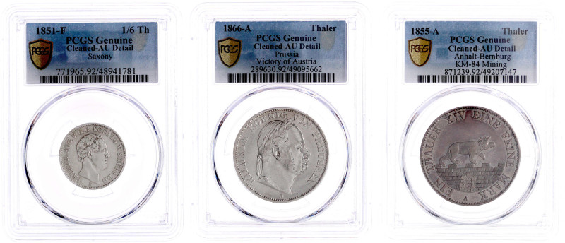 Deutsche Münzen bis 1871
3 gegradete Silbermünzen: Anhalt-Bernburg Taler 1855, ...