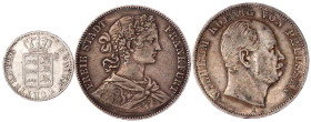 Deutsche Münzen bis 1871
3 Silbermünzen: Frankfurt Vereinstaler 1859, Preussen Vereinstaler 1866 A, Württemberg 6 Kreuzer 1841. sehr schön