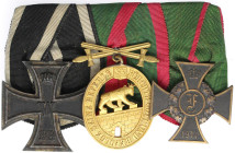 Deutschland
Deutsche Länder, bis 1918
Dreier-Ordensspange: EK II 1914, Anhalt Gemeinschaftlicher Hausorden Albrecht des Bären Ritterzeichen 2. Klass...