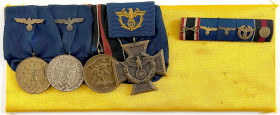 Deutschland
Drittes Reich, 1933-1945
Vierer-Ordensspange: Wehrmachts-DA 12 und 4 Jahre, Med. 1. Okt. 1938, Zollgrenzschutz-Ehrenzeichen (OEK 3529), ...