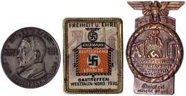 Deutschland
Drittes Reich, 1933-1945
3 Abzeichen Westfalen/Westfalen-Nord: Knickmann Gautreffen 1936, Winterhilfe 1933/34, NSBO Tagung 1933. vorzügl...