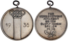 Deutschland
Drittes Reich, 1933-1945
Tragbare Medaille für verdienstvolle Mitarbeit bei den olymp. Spielen 1936. 36 mm; 22,05 g. vorzüglich, kl. Kra...