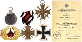 Lots
Deutschland
Drittes Reich, 5 Ehrenzeichen: EK II 1939, KVK II mit Schwertern mit Urkunde, Ostmedaille, Ehrenkr. f. Fr., Kyffhäuser-Mützenabz. s...