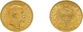 Anhalt, 20 Mark 1901, Friedrich I., AKS 37, J. 181, kleine Randfehler, sehr schön bis vorzüglich.